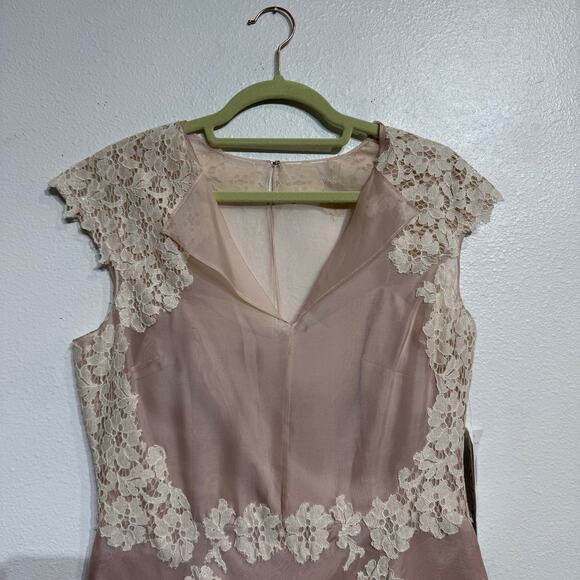 Kay Unger Blush Lace Ruffle Detail Midi Dress Sz 10 NWT - Picture 3 of 14